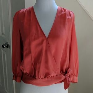 Madewell silk wrap top coral XS, NWT
